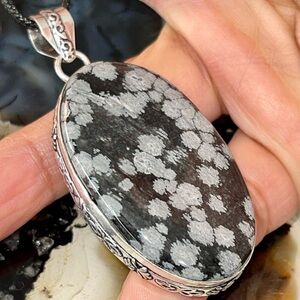 Snowflake Obsidian Earrings & Pendant 2 1/2”
